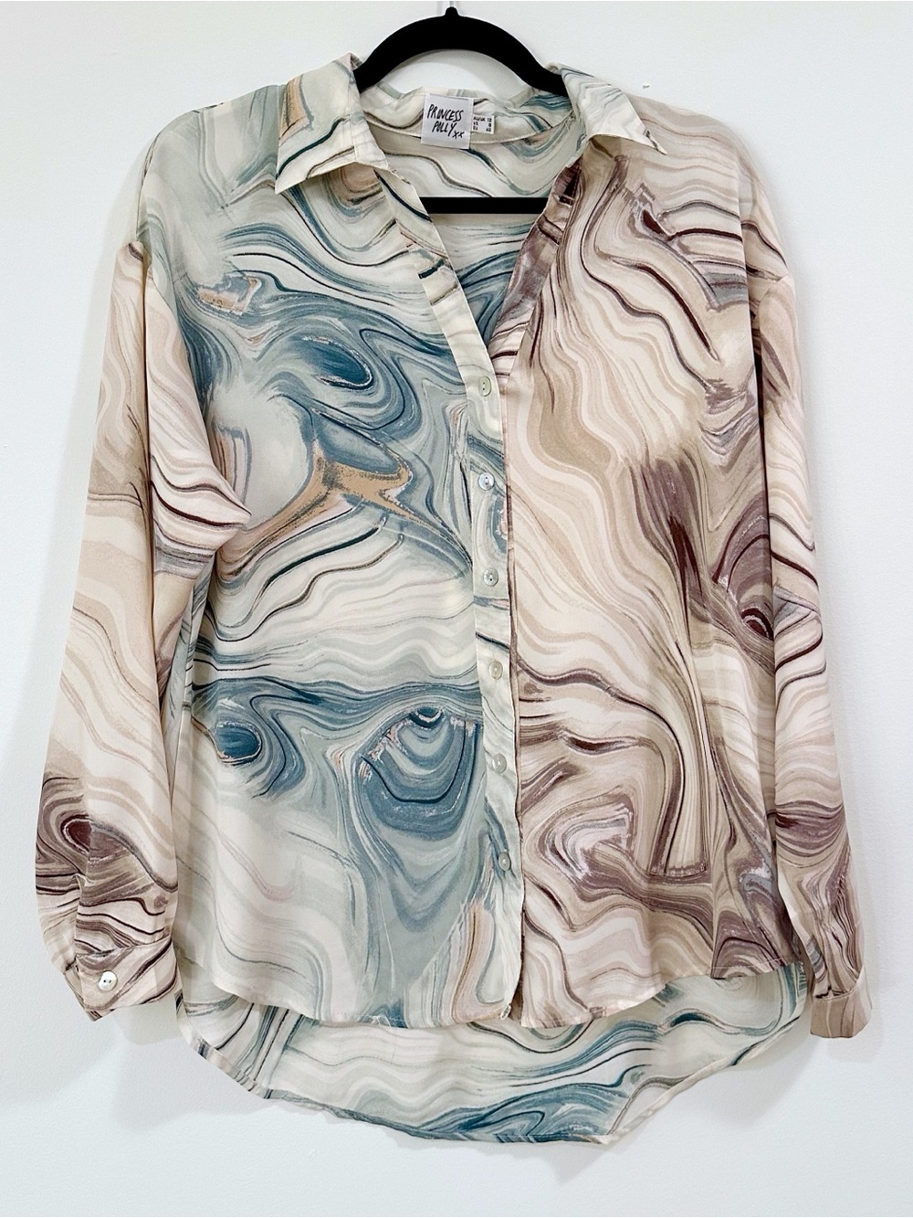 Princess Polly Marble Print Button-Up Blouse Size 8